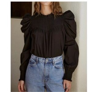 Cleobella Irina Black Organic Cotton Puff Sleeve Blouse Size Medium